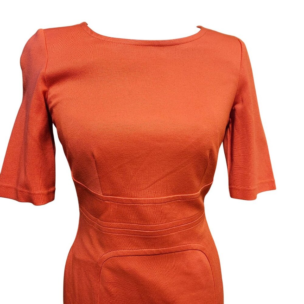 Trina Turk Women's Size 6 Orange Coral 3/4 Sleeve Fitted Sheath Pencil Dress - Picture 3 of 9